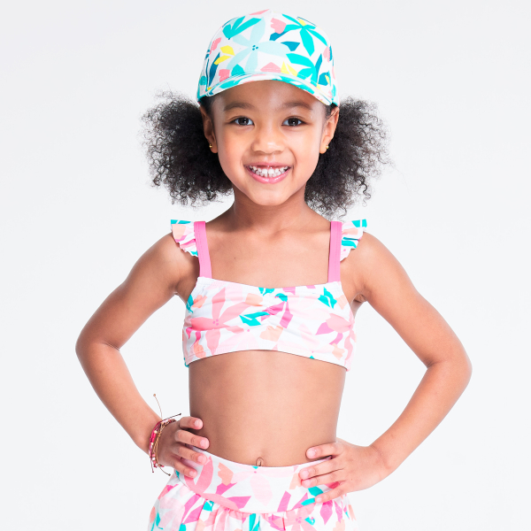 مايوه سباحة من قطعتين، باللون الوردي للفتيات